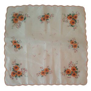 11 1/2 inch Vintage Hankie Handkerchief Yellow Orange Sheer Scalloped Edge